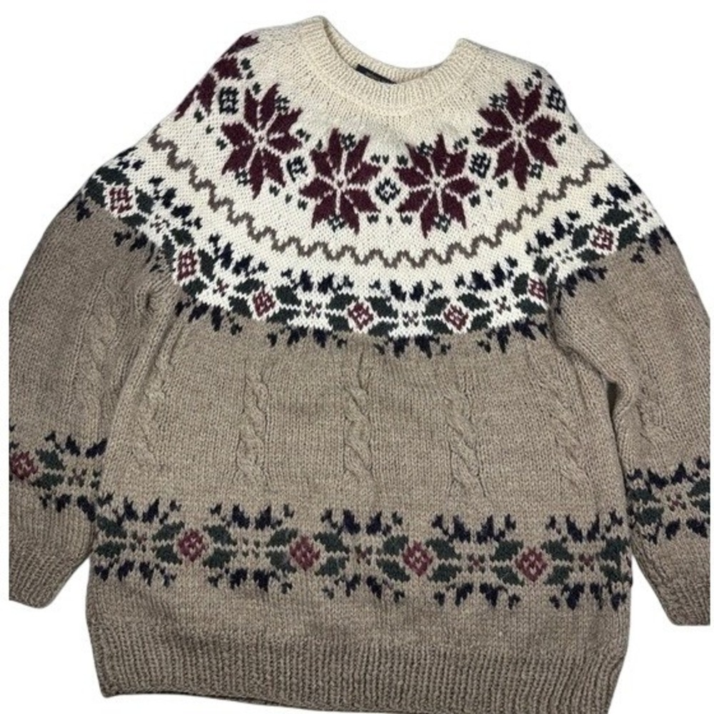 Vintage Brooks Brothers Sweater Women Fair Isle Wool Alpaca Cable Chunky Knit XL